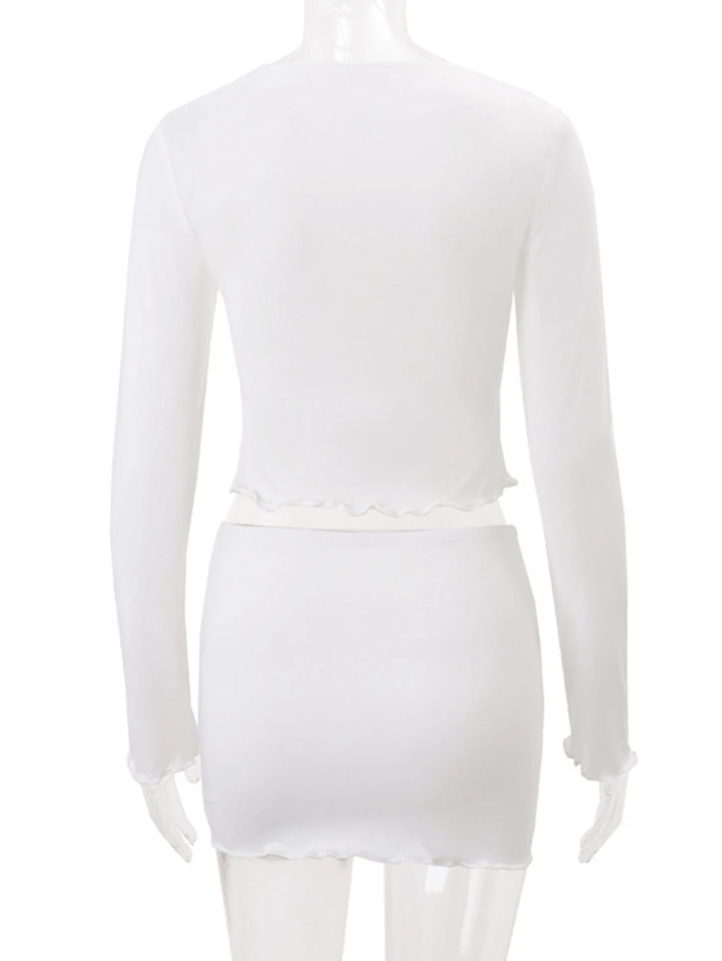 Ivette White Ruffle V-Neck Long-Sleeve Mini Dress