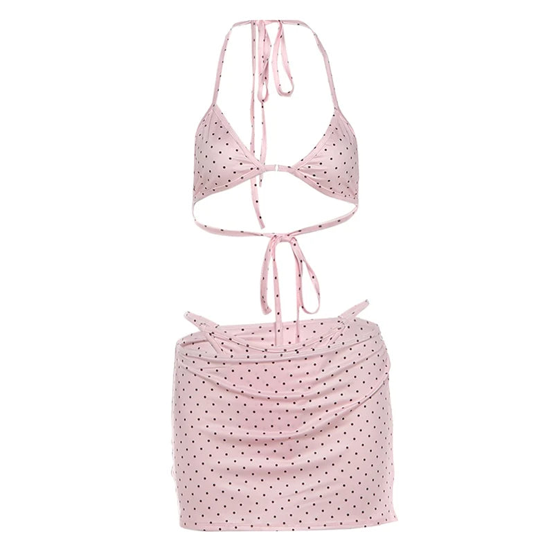 Alessia Lace Polka Dot Printed Bikini Three-Piece