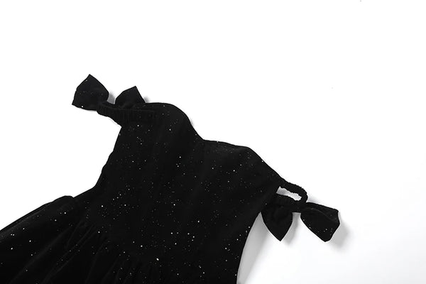 Amarisa Glitter Off-Shoulder Bow Corset Bubble-Hem Mini Dress