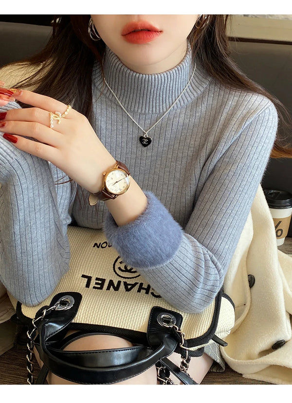 Bettany Velvet-Lined Thermal Knit Turtleneck Sweater One-piece