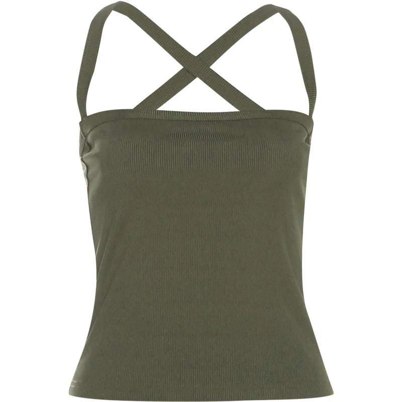 Luna Olive Crossback Ribbed Crop Top