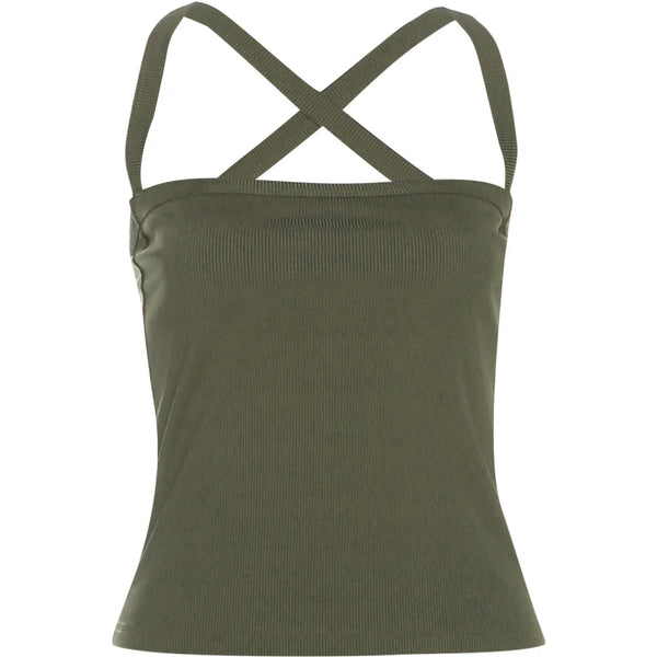 Luna Olive Crossback Ribbed Crop Top