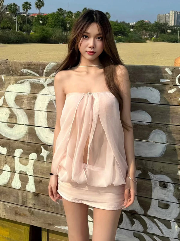 Seraphina Blush Chiffon Mini Dress