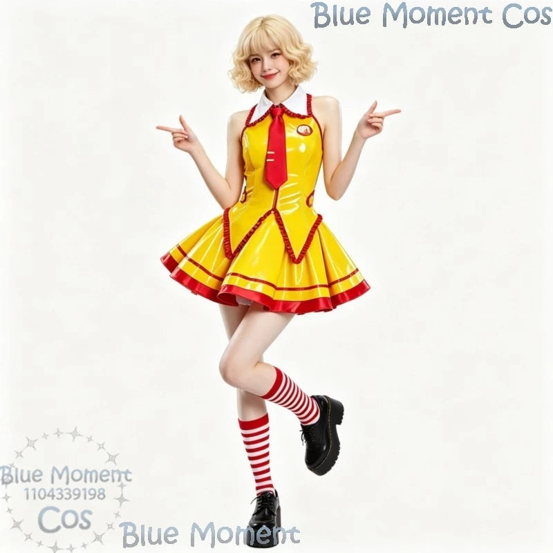 Ruby Red & Yellow Patent Server Cosplay Costume Set with Tie & Striped Socks Secondary image
