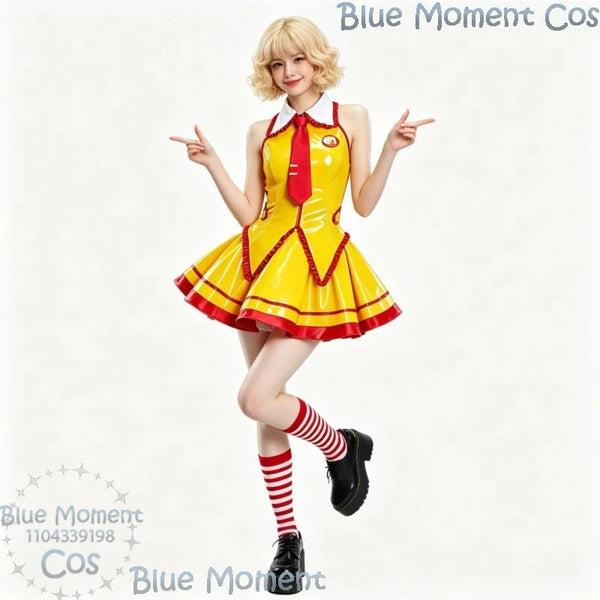 Ruby Red & Yellow Patent Server Cosplay Costume Set with Tie & Striped Socks