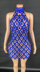 Selena Crystal Sheer Bodycon Halter Mini Dress
