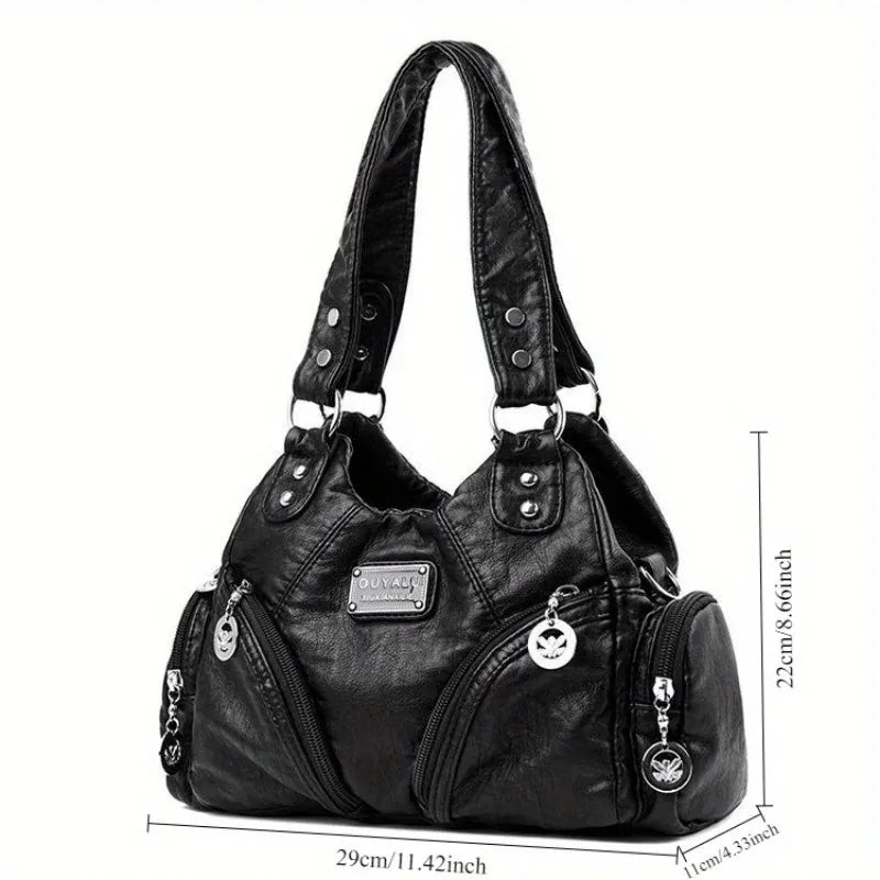 Women's Retro Multi-pocket Shoulder Bag, Y2k Style Fashion Motorcycle Bag, PU Crossbody Handbag