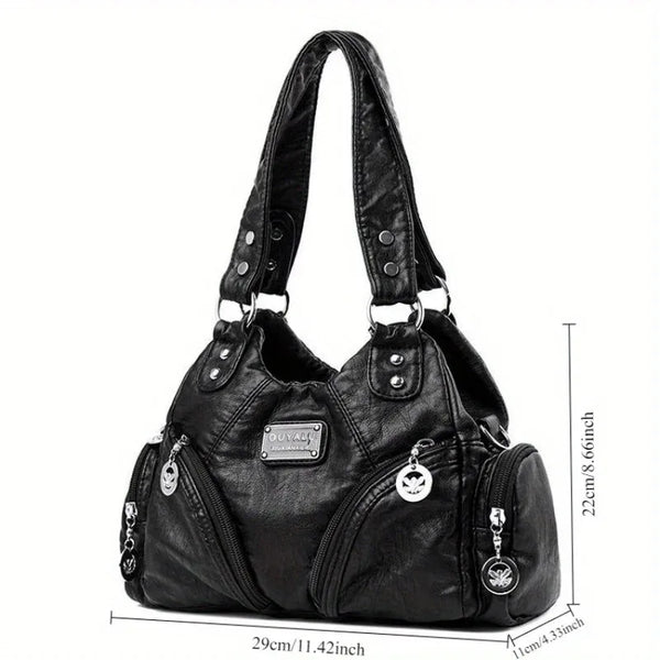 Women's Retro Multi-pocket Shoulder Bag, Y2k Style Fashion Motorcycle Bag, PU Crossbody Handbag