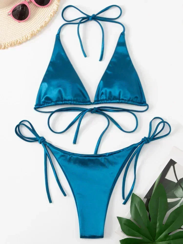 Valentina Metallic Wrap Halter Bikini Two-piece