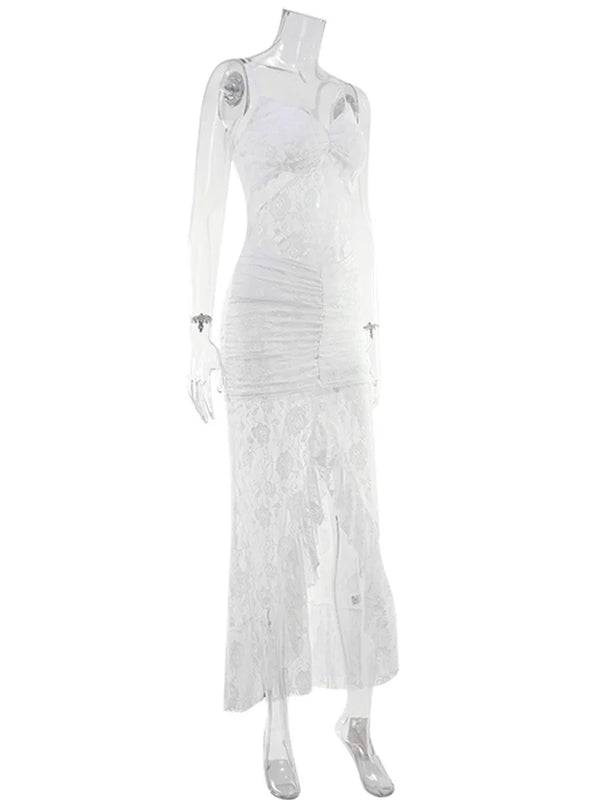 Evangeline Lace Asymmetrical V-Neck Maxi Dress