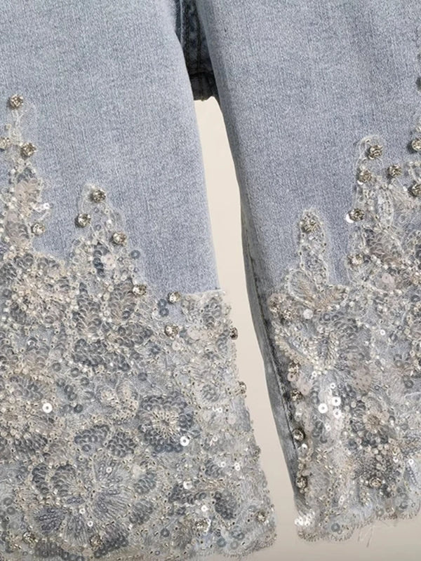 Kaia Sequin Denim Shorts Apparel One-piece