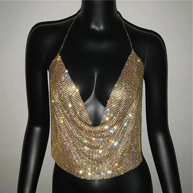 Bronislava Rhinestone Draped Halter Crop Top One-piece Secondary image