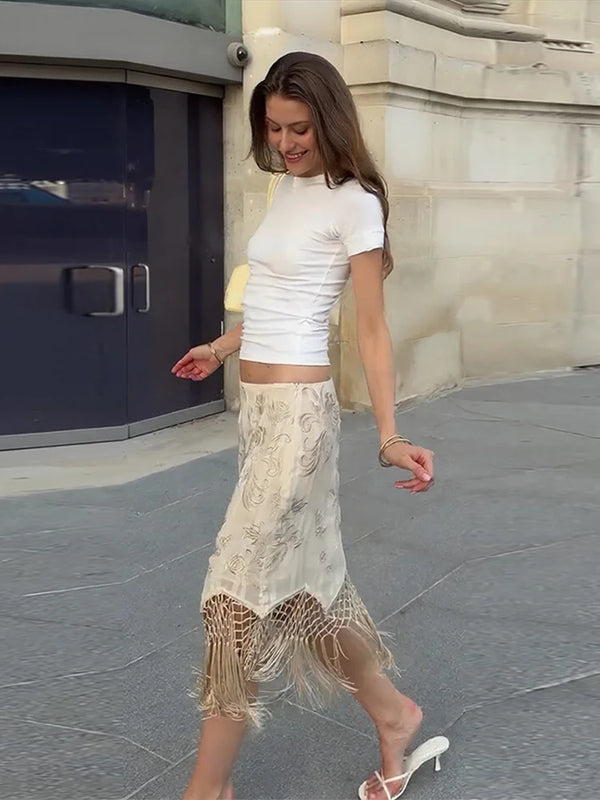 Hermione Floral Asymmetrical Fringe Midi Skirt One-piece