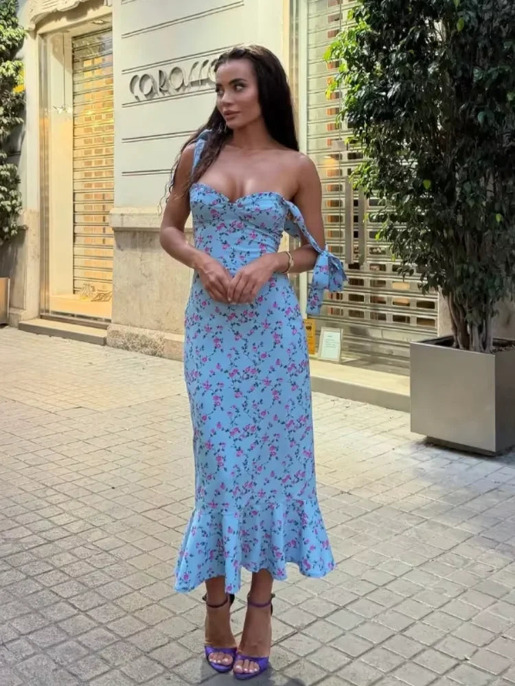 Delphine Floral Tie-Strap Bodycon Midi Dress