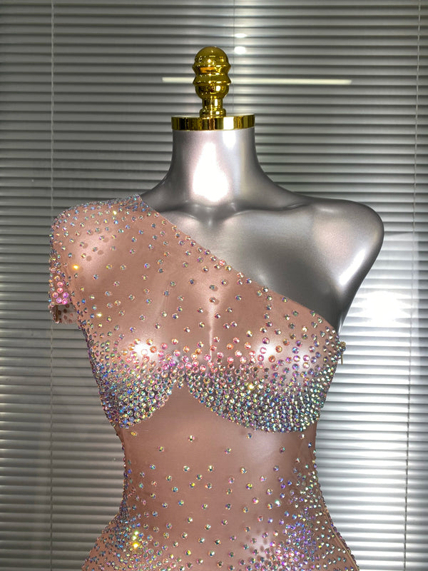 Celeste Crystal One-Shoulder Mini Dress