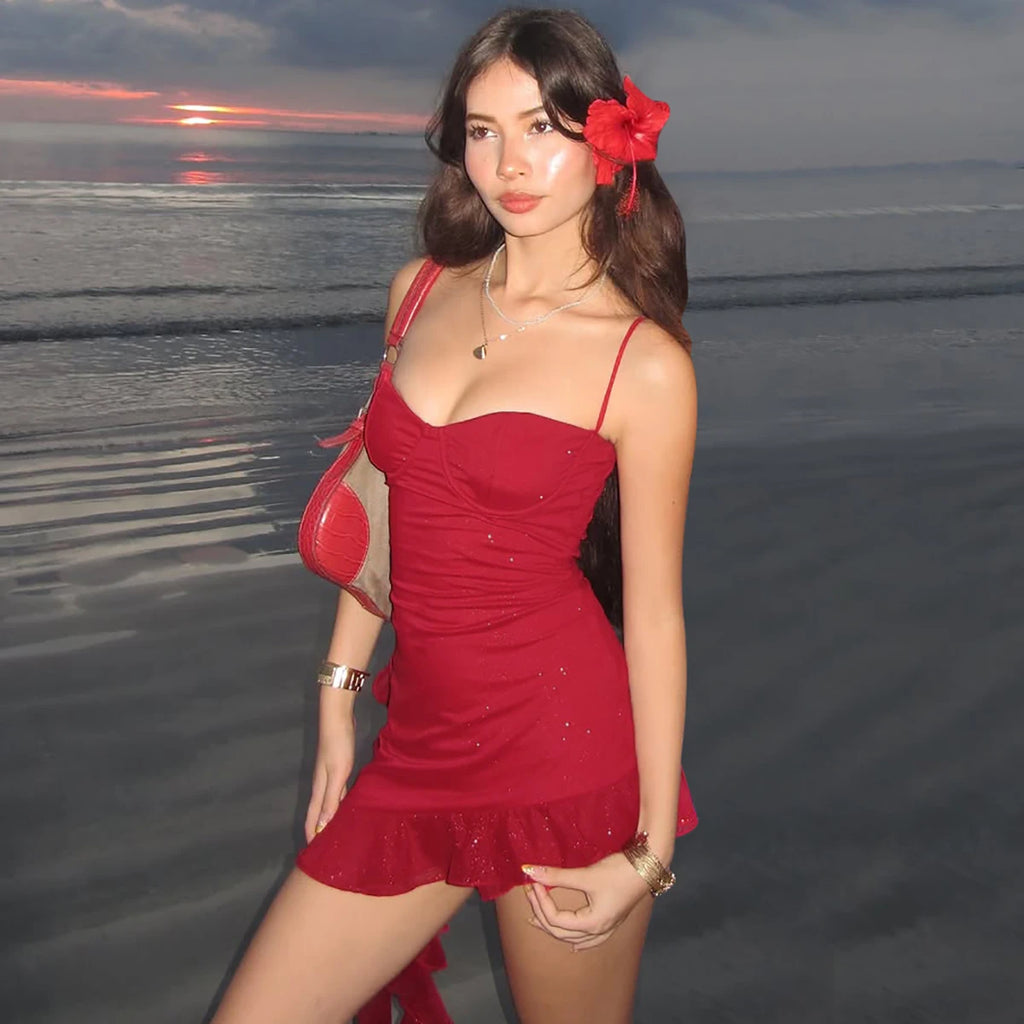 Scarlet Sequin Ruffle Cami Mini Dress