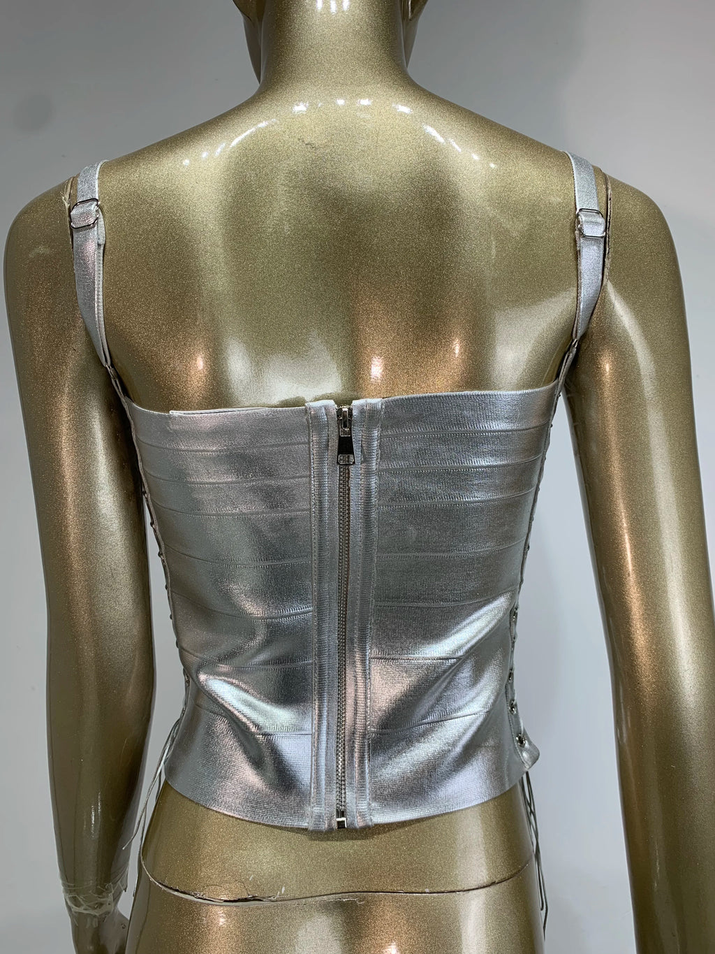 Women Summer Sexy Lacing Bronzing Gold Silver Bodycon Bandage Tops Celebrity Designer Fashion High Street Top