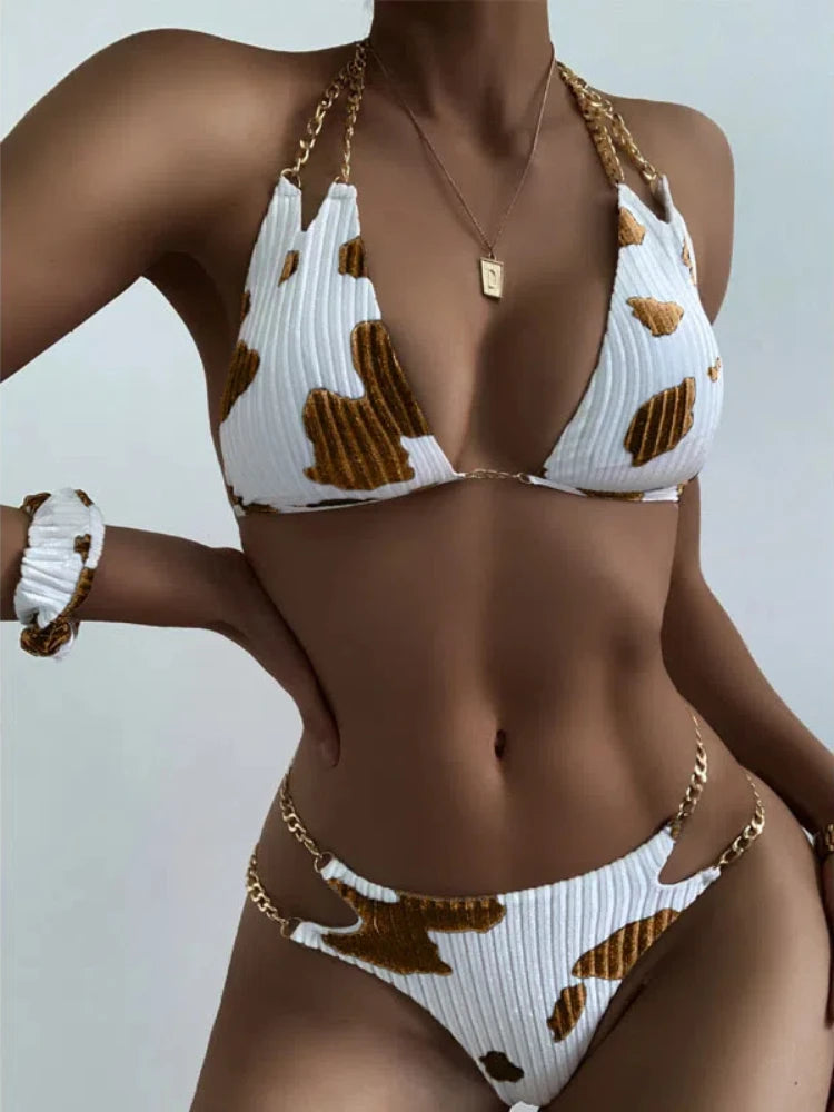 Dakota Cow-Print Chain Bikini Two-piece