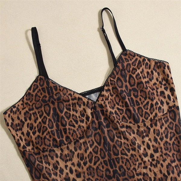 Kiara Sheer Leopard Camisole Mini Dress