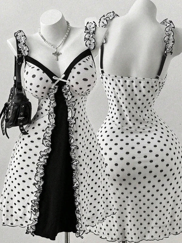 Rosalie Plus-Size Polka Dot Bow Mini Dress