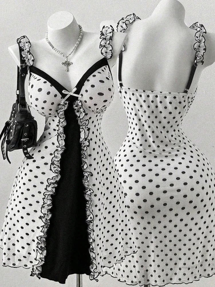 Rosalie Plus-Size Polka Dot Bow Mini Dress Main image