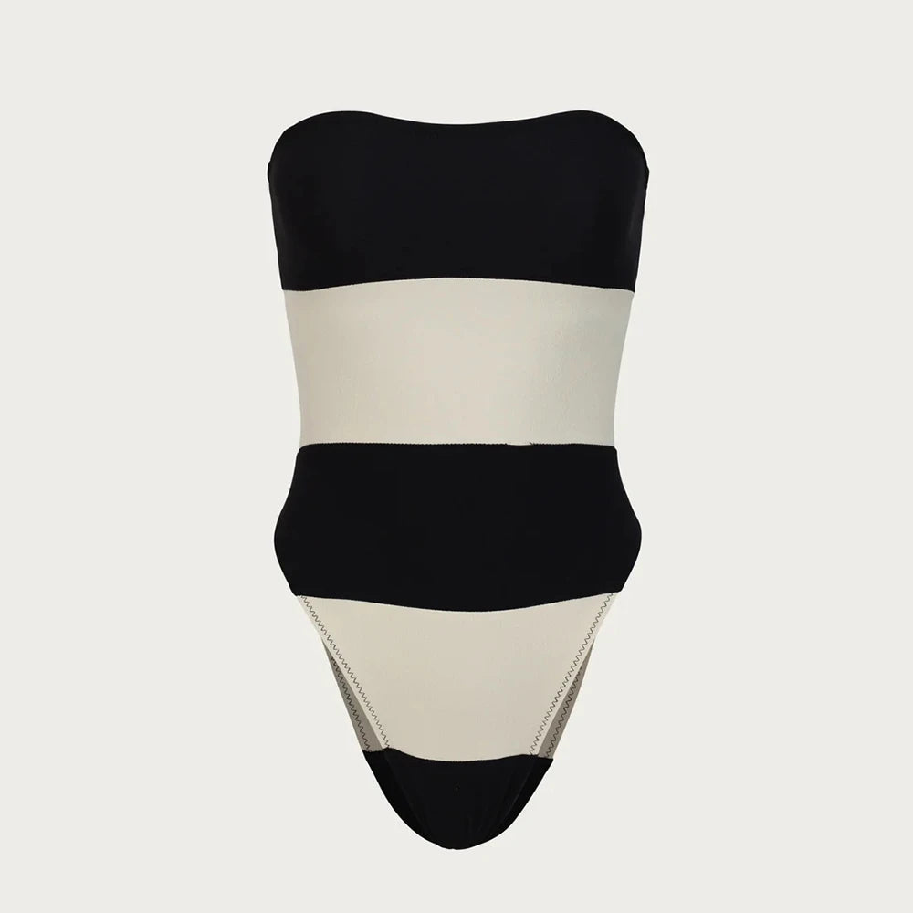 Sexy Stripe Strapless One Piece Swimsuit 2026 New Swimwear Women Swimsuit Bathing Suit Beachwear Monokini Female Swimming Suits