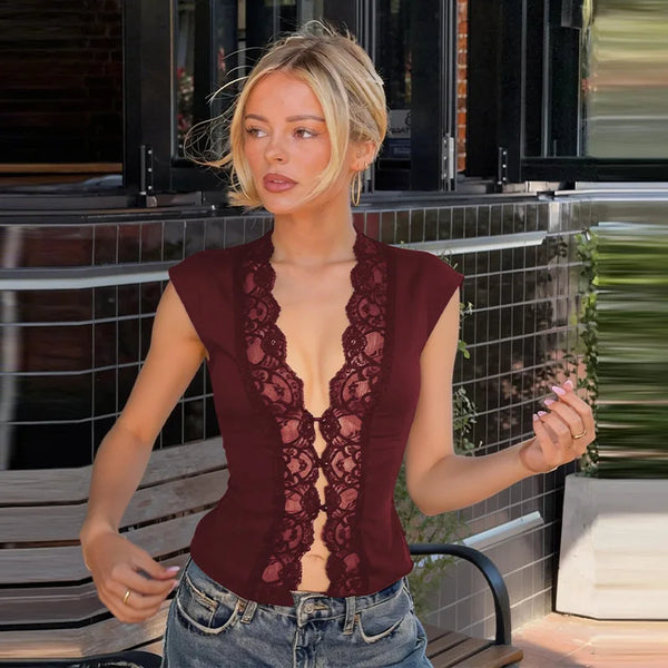 Mirelle Lace Button Crop Top One-piece