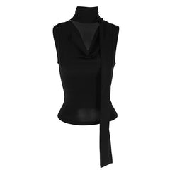 Cecelia Soft Whisper Ruched Draped Sleeveless Scarf Top One-piece