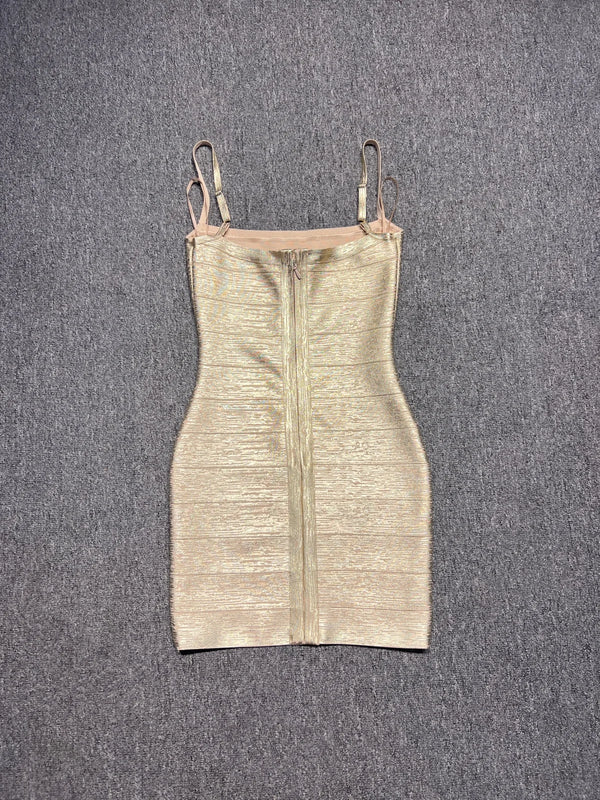 Clemence Metallic Gold Bandage Bodycon Mini Dress