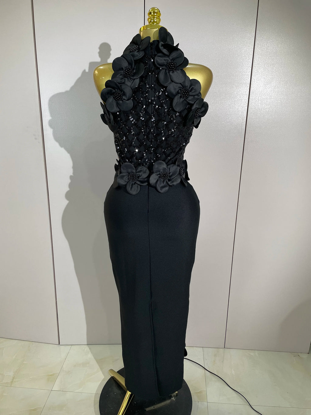 Winona Beaded Floral Mesh Bandage Maxi Dress