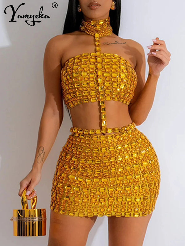 Zafira Rhinestone Halter Bodycon Mini Dress