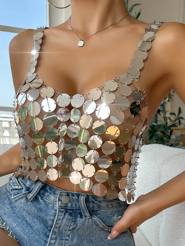 Marisol Metal Sequin Halter Crop Top