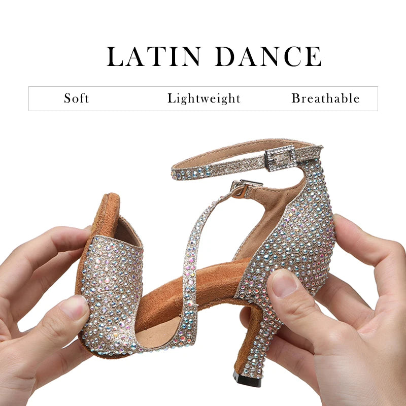 DKZSYIM Latin Dance Shoes For Women Ballroom Tango Rhinestones Dancing Shoes High Heels Black/Silver/Gold Women's Wedding Shoes
