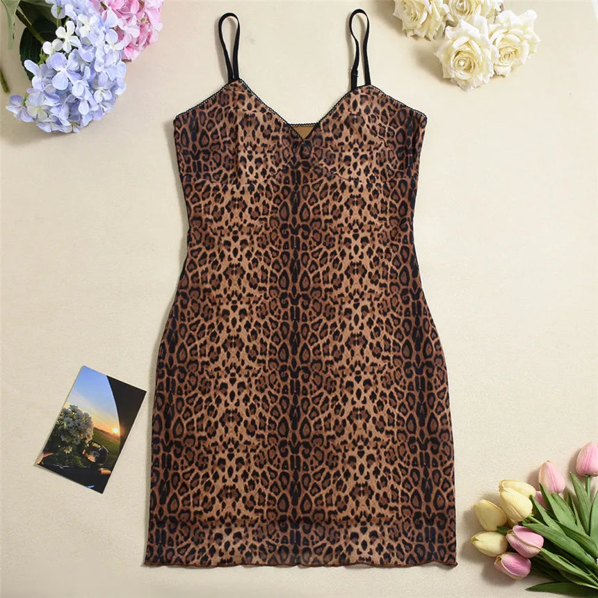 Kiara Sheer Leopard Camisole Mini Dress