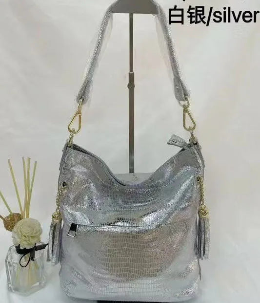 Lucienne Embossed Leather Bucket Bag