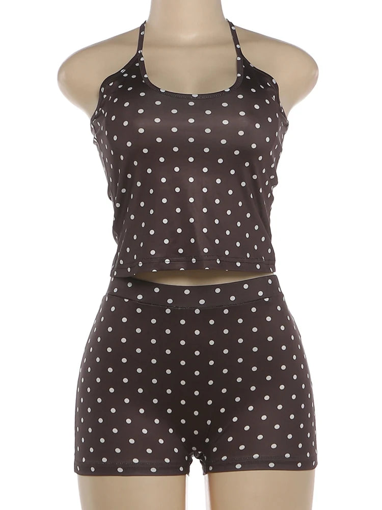 Sabrina Mocha Polka Lounge Shorts Set Two-piece