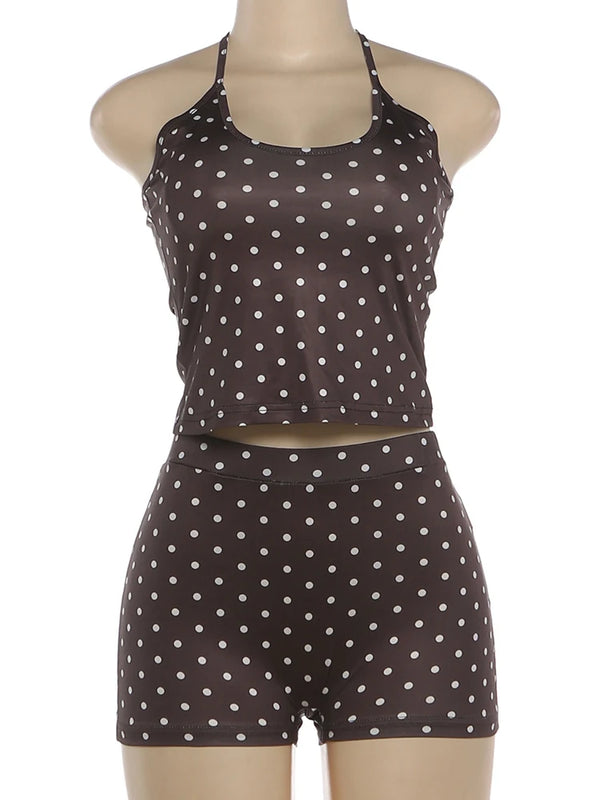Sabrina Mocha Polka Lounge Shorts Set Two-piece