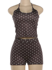 Sabrina Mocha Polka Lounge Shorts Set Two-piece