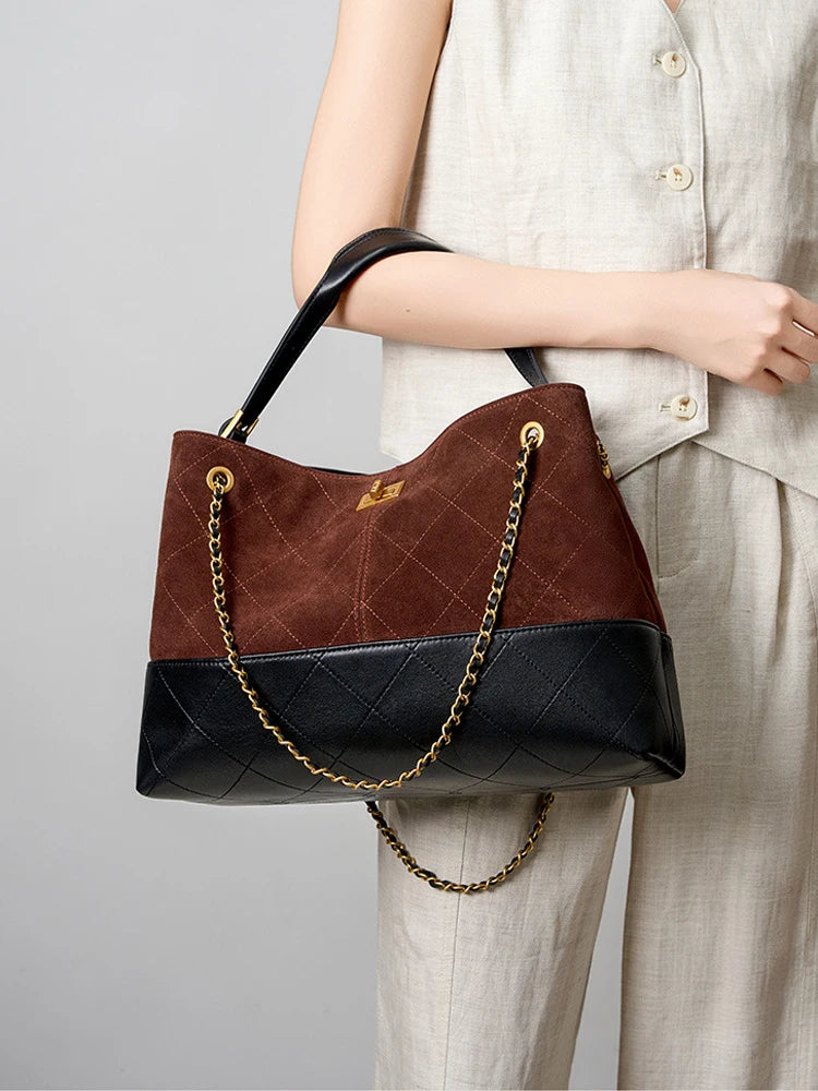 Verona Diamond-Quilt Leather Tote