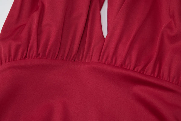 Ruby Ruched Ruffle Halter Mini Dress