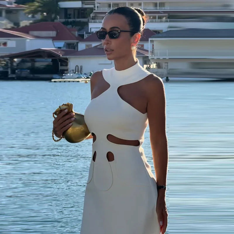 Delphine Cutout Halter A-Line Mini Dress