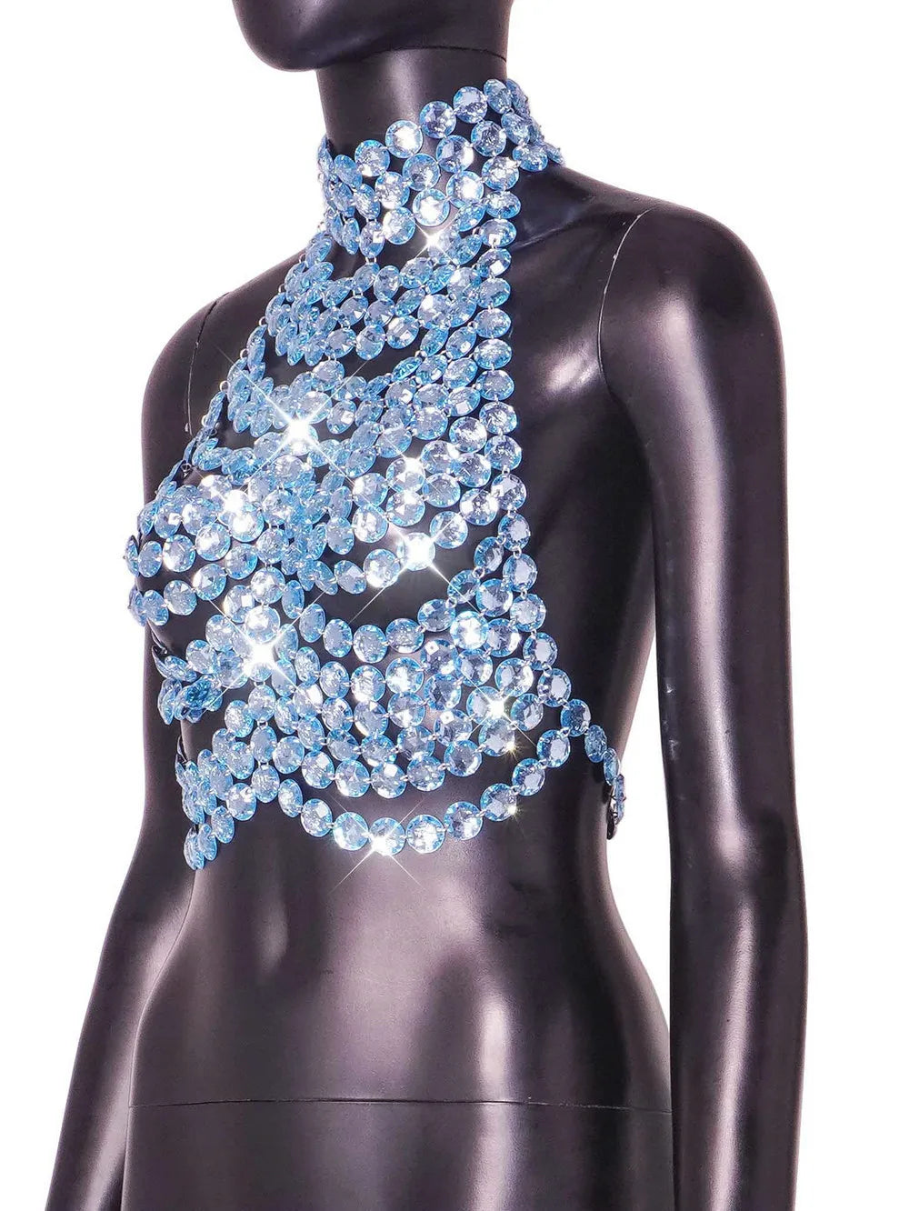 Sapphire Luxe Crystal Mesh Halter Top