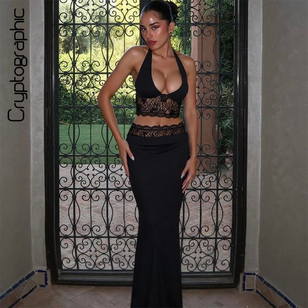 Carmella Lace Halter Maxi Skirt Set Two-piece