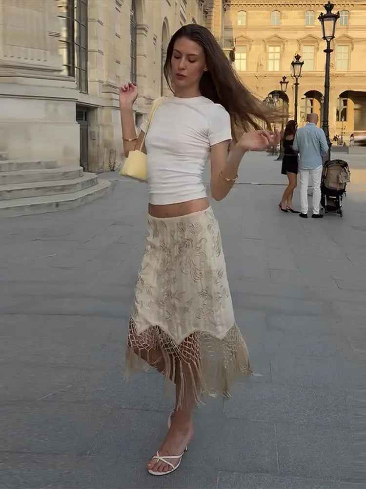 Hermione Floral Asymmetrical Fringe Midi Skirt One-piece