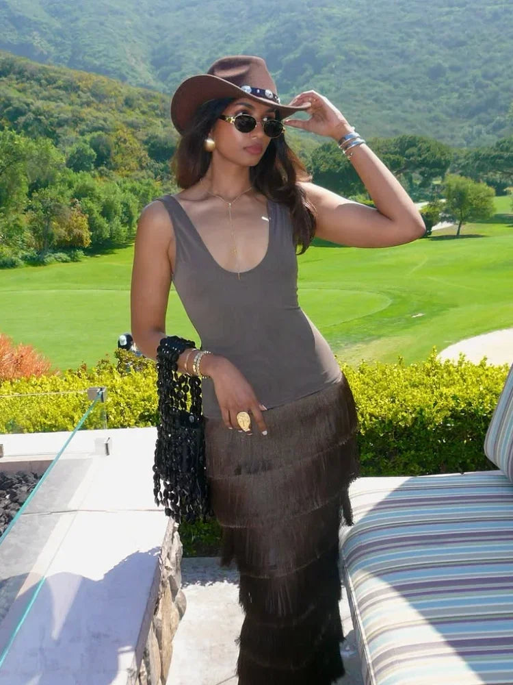 Maya Tassel Halter Maxi Dress