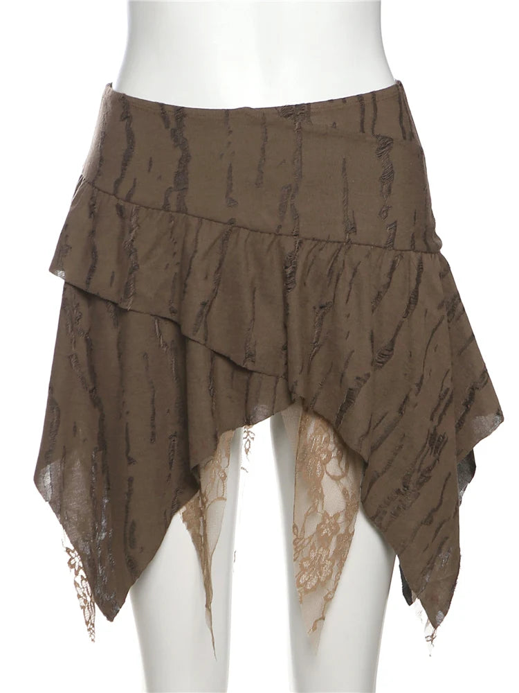 Brielle Mesh-Ruched Asymmetric Mini Skirt One-piece