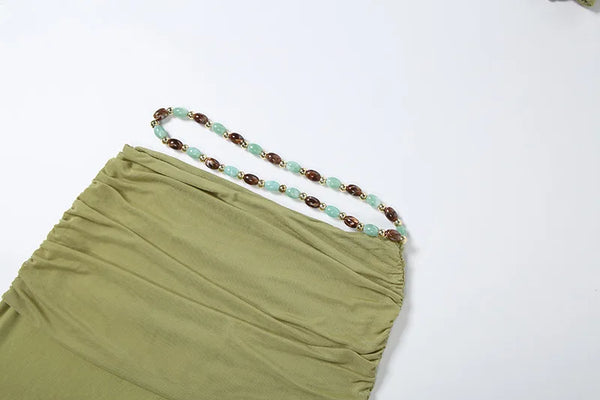 Jade Beaded Halter High-Low Maxi Skirt Set Two-piece