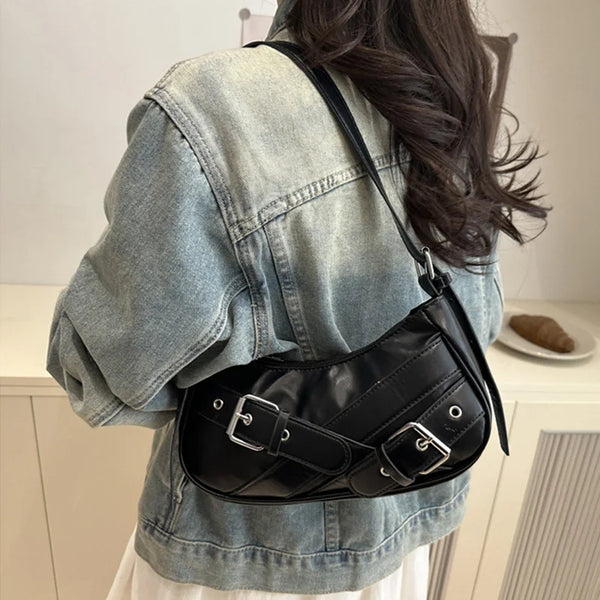 Y2K Vintage PU Leather Women Shoulder Bag Small Crossbody Bag Fashion Ladies Underarm Bag Clutch Purse and Handbag