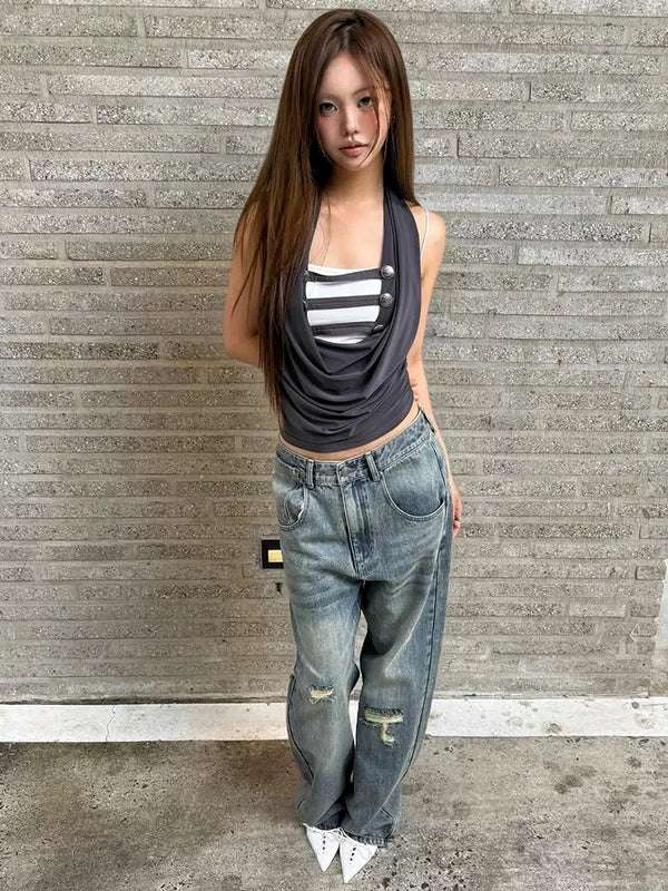 Draper Cowl-Neck Halter Vest Top One-piece