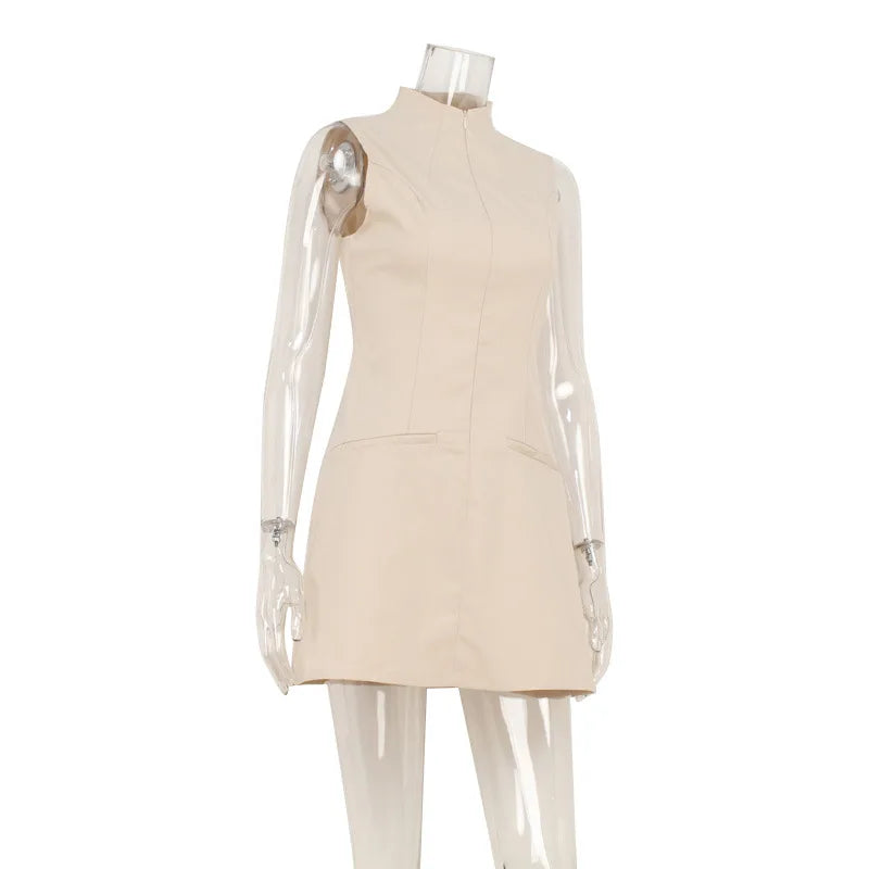 Berenike Keyhole Mock-Neck Sleeveless Sheath Mini Dress